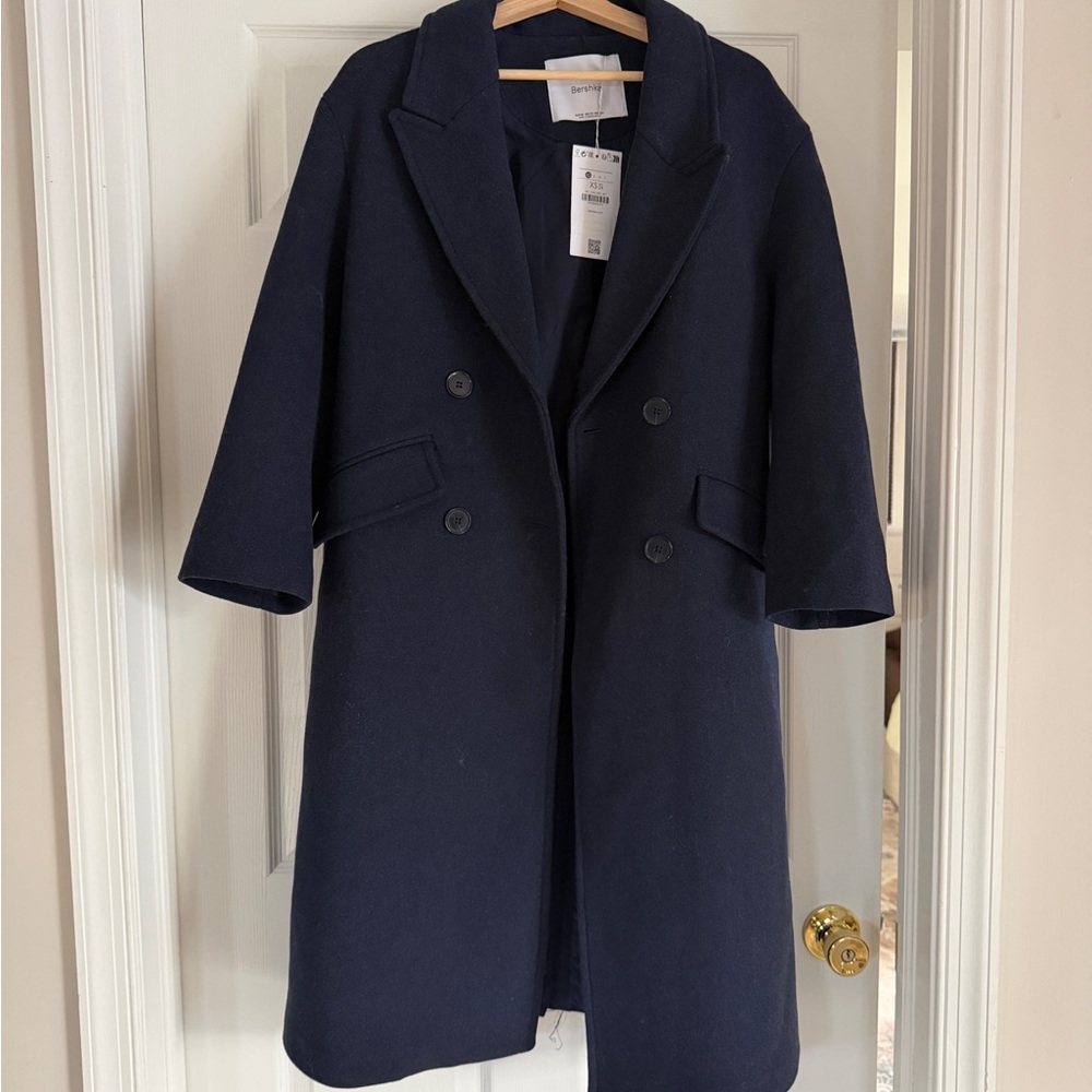 Bershka Navy Wool-Blend Coat